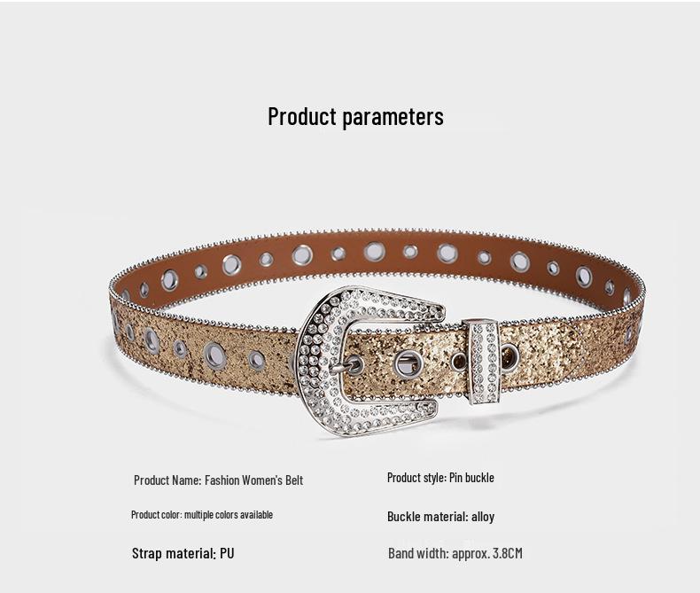 Europäisch-amerikanischer Strass-Schnallengürtel: Modisches Pailletten-Ösen-Top, Punk-Stil für Nachtclub-Kleidung