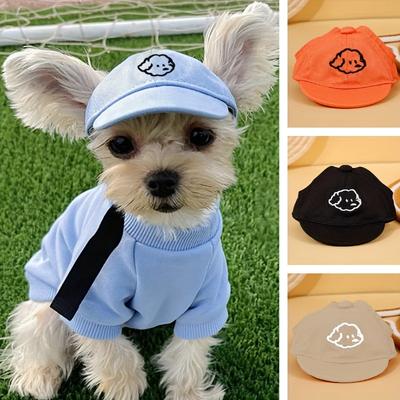 Adjustable Dog Sun Hat with A Cartoon Dog Embroidery Design, Suitable for Medium To Small Cats and Dogs. Sunproof and Waterproof