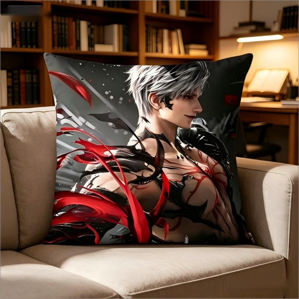 Fantasy Game Character Print Pillow Cover Cool Anime Style Decorative Cushion Case For Sofa Bedroom Living Room Home Decor
