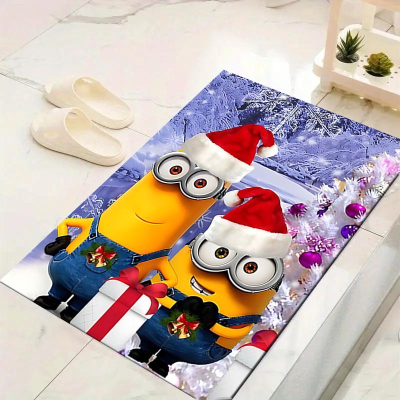 1Pc Christmas Minions Celebration Rug Office Carpet Indoor Outdoor Doormat Nonslip Soft And Comfortable Living Room Christmas Halloween Gift D91853