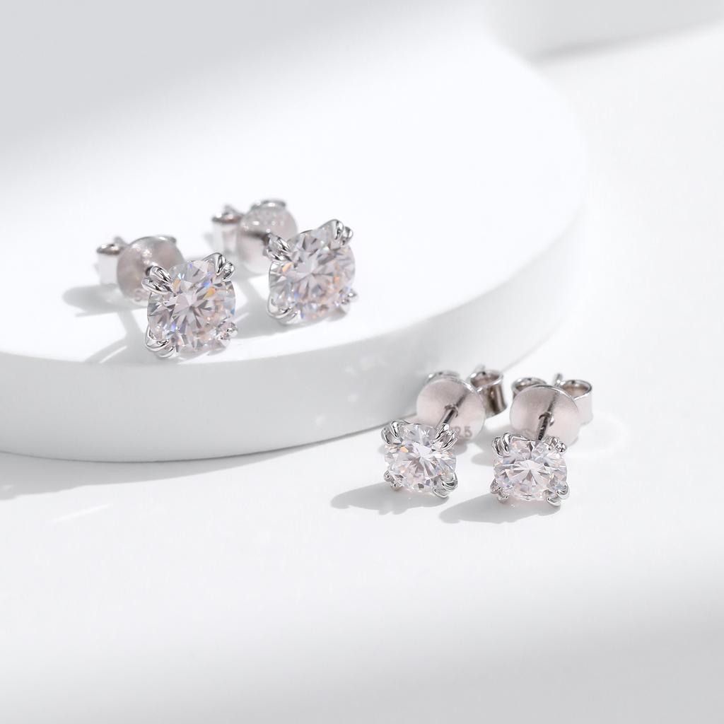 MODIAN D 1CT Moissanite Stud Earrings 925 Silver Brilliant Round Cut Lab Created Diamond Jewelry For Women