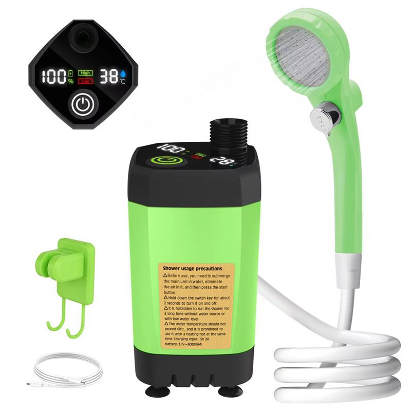 

Portable Camping Shower Pump RV Outdoor Camp Shower Kit Intelligent Digital Display Adjustable Shower Kit зелёный