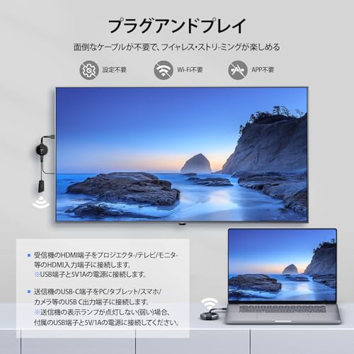 AIMIBO Wireless USB-C Transmitter and HDMI Receiver Set, 2.4/5G 30M Wireless Transmission, Compatible with Type-C Smart Devices (Surface, iPad, iPhone