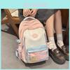 Cute Color Blocked Large Capacity Student Backpack With Pendant For Daily Use