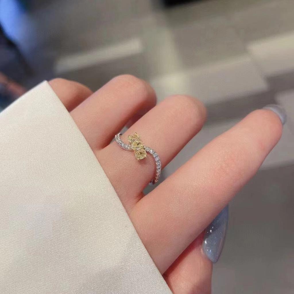 Temperament Square Sugar Citrine Diamond Ring For Women  New Simple Wedding Party Birthday Gift