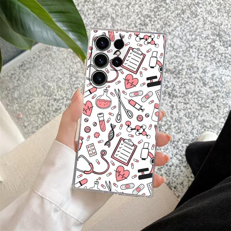 Nurse Medical Medicine Health Heart Stethoscope Clear Case For Samsung Galaxy S26 S25 S24 S23 Ultra S20 S21 FE S22 Plus 5G Cover
