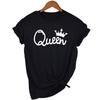 Queen Couples Women T Shirt Crown Printing Couple Clothes Summer Clothing Casual Round Neck Tops