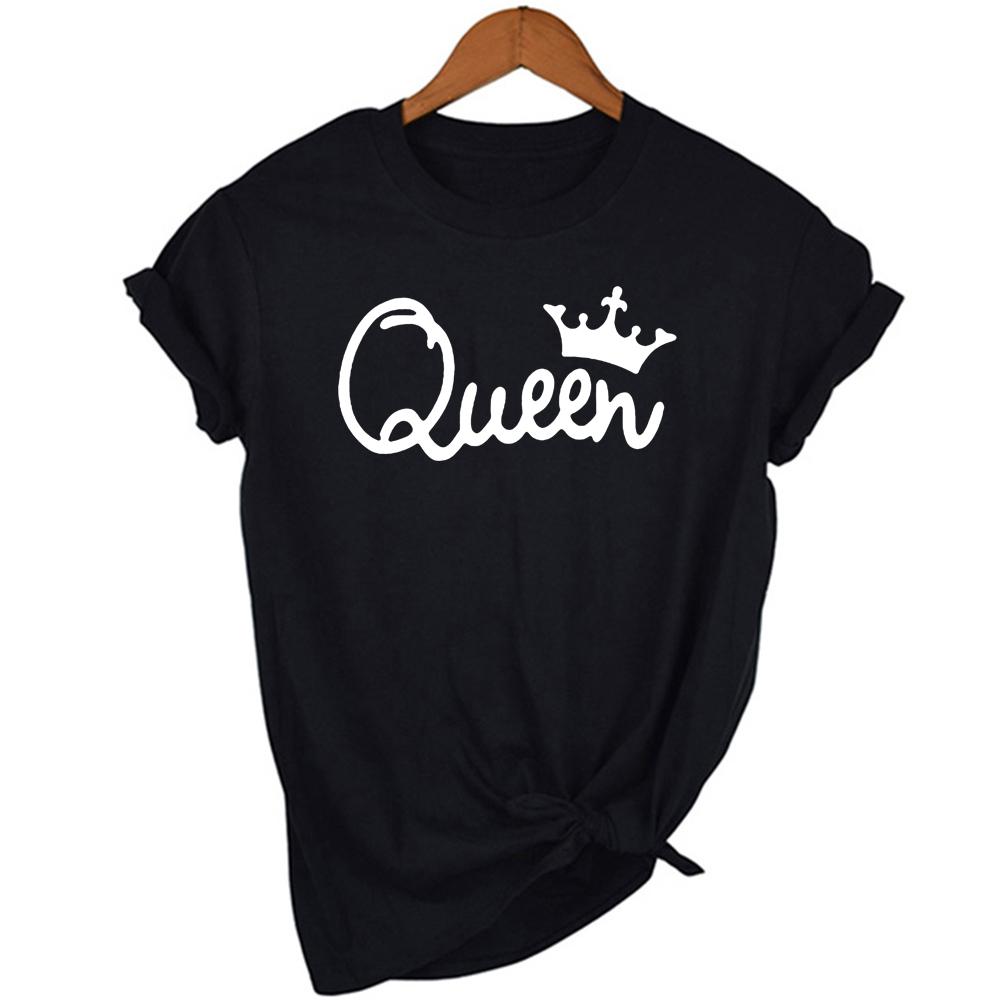 Queen Couples Women T Shirt Crown Printing Couple Clothes Summer Clothing Casual Round Neck Tops