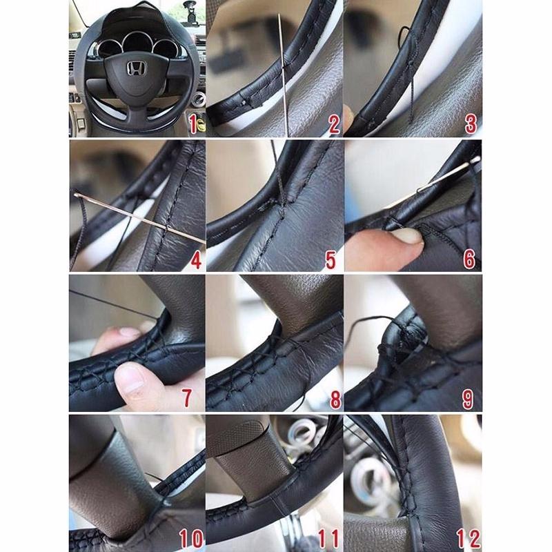 38cm Microfiber Car Steering Wheel Cover Soft Leather Braid On The Steering-Wheel with Needle Thread DIY Car Decoration
