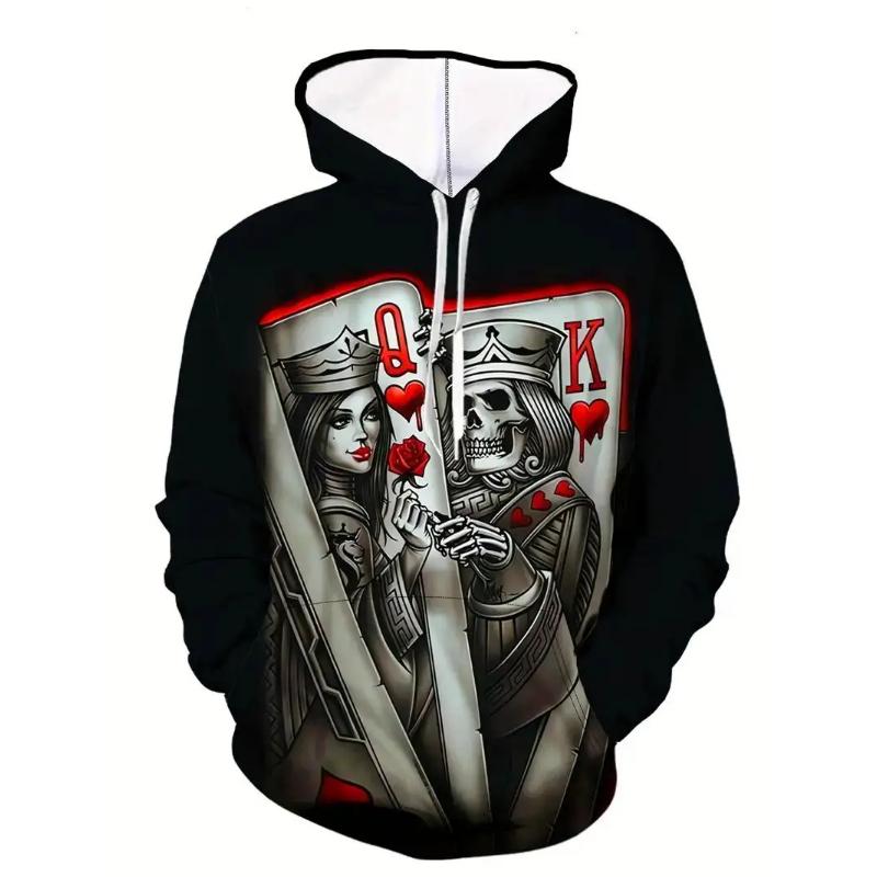 Herren Frühling und Herbst Mode Trendiger Hoodie 3D Poker bedruckter Hoodie Retro High Street Hip Hop Lässiges Bequemes Sweatshirt
