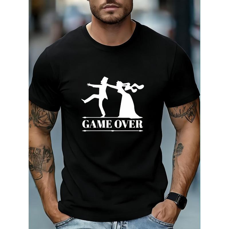 Men's Funny "GAME OVER" Wedding T-Shirt - Humorous Wedding Meme Tee with Suitable, Gym & Wedding Parties, Lightweight Breathable Moisture