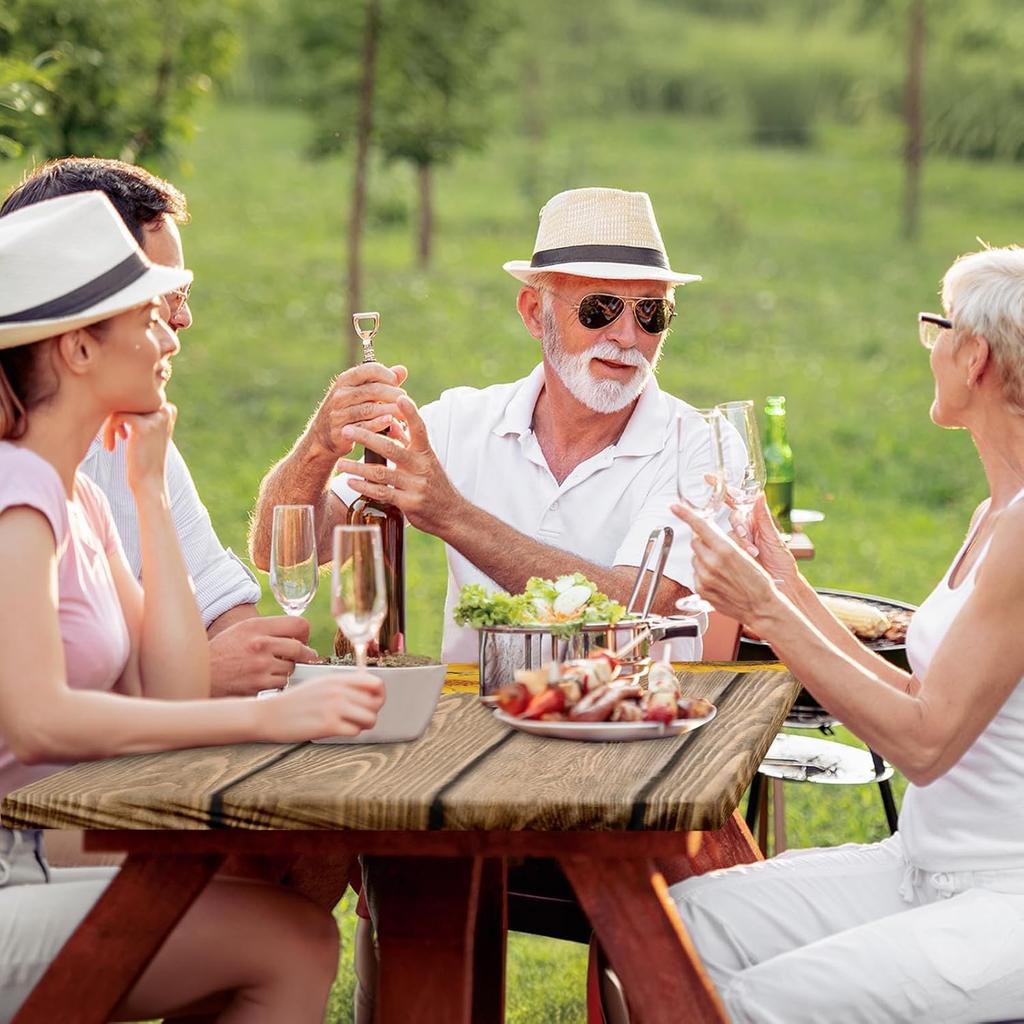 Sunflower Wooden Picnic Table Cover with Bench Covers, Rustic Summer Floral Farmhouse Outdoor Camping Essentials 6FT 3PCS Fitted Rectangle RV Must