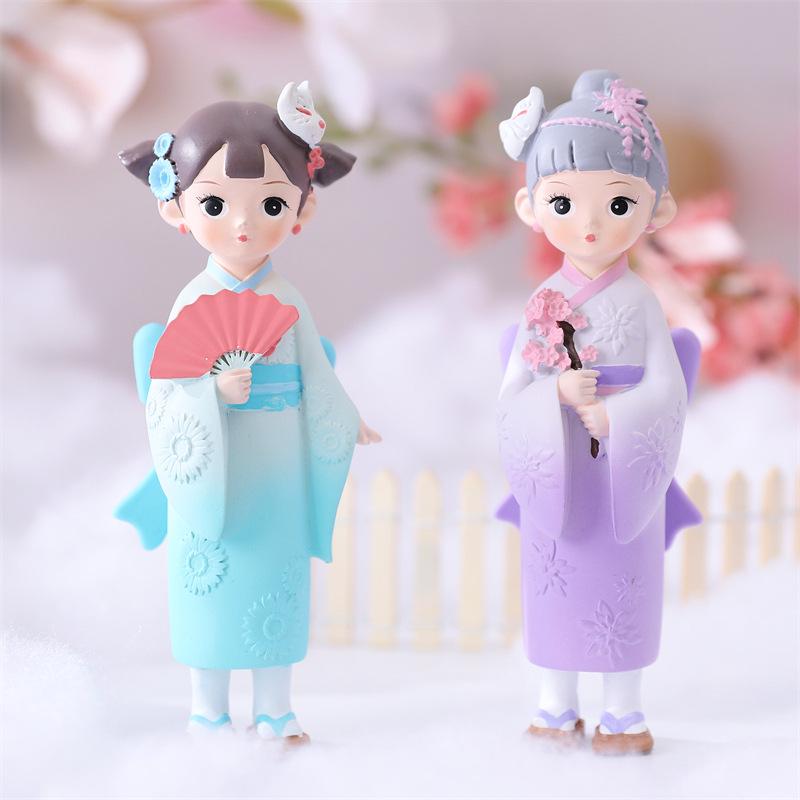 Creative Kimono Doll Ornament: Ancient Style Night Light Resin Craft