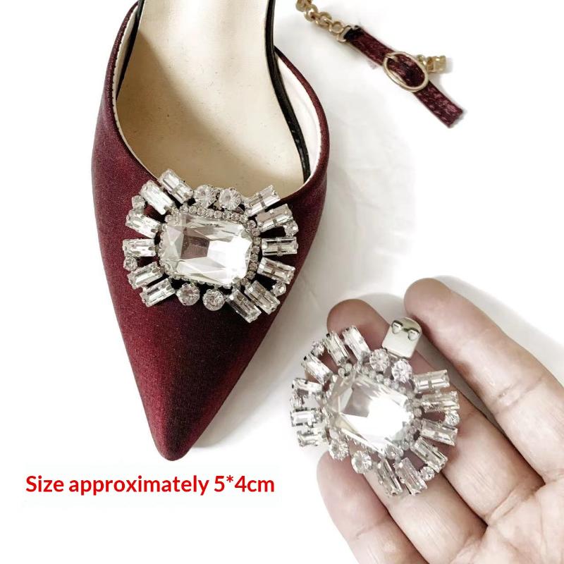 1 Pcs Fashion Shiny Crystal Shoes Decorations Clip Women Shoe Buckle Accessories High-Heeled Square Rhinestones Removable Shoes D
