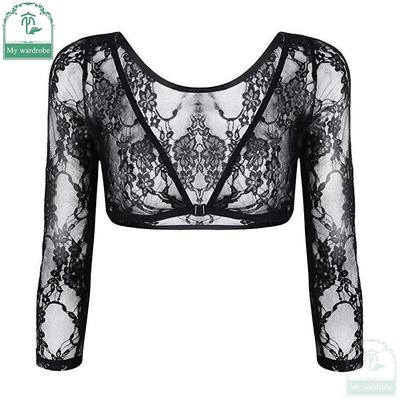 Frauen Tops Kleidung Langarm Floral Spitze Vintage Kleid Achselzucken Bolero Strickjacke Schlanke Spitze Jacke Durchsichtig