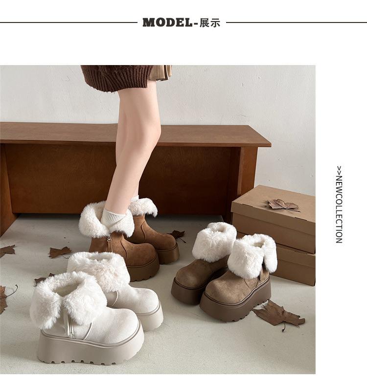 White Retro Velvet Non-slip Thick-soled Snow Boots for Women 2025 New Autumn and Winter Small Height-increasing Soft-soled Cotton Slippers