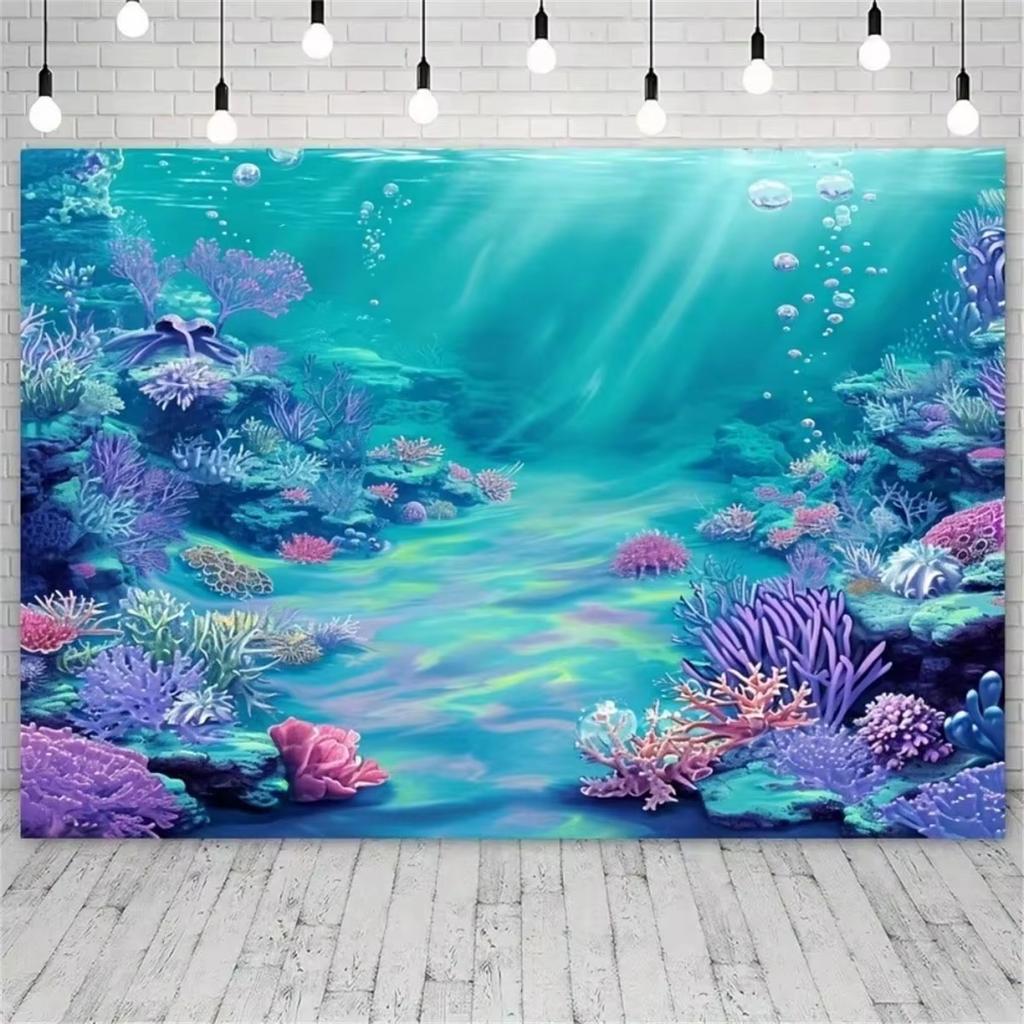 Underwater World Fish and Coral Aquarium Photography Backdrop Tapestry Theme Party Decoration Wall Hanging Cloth