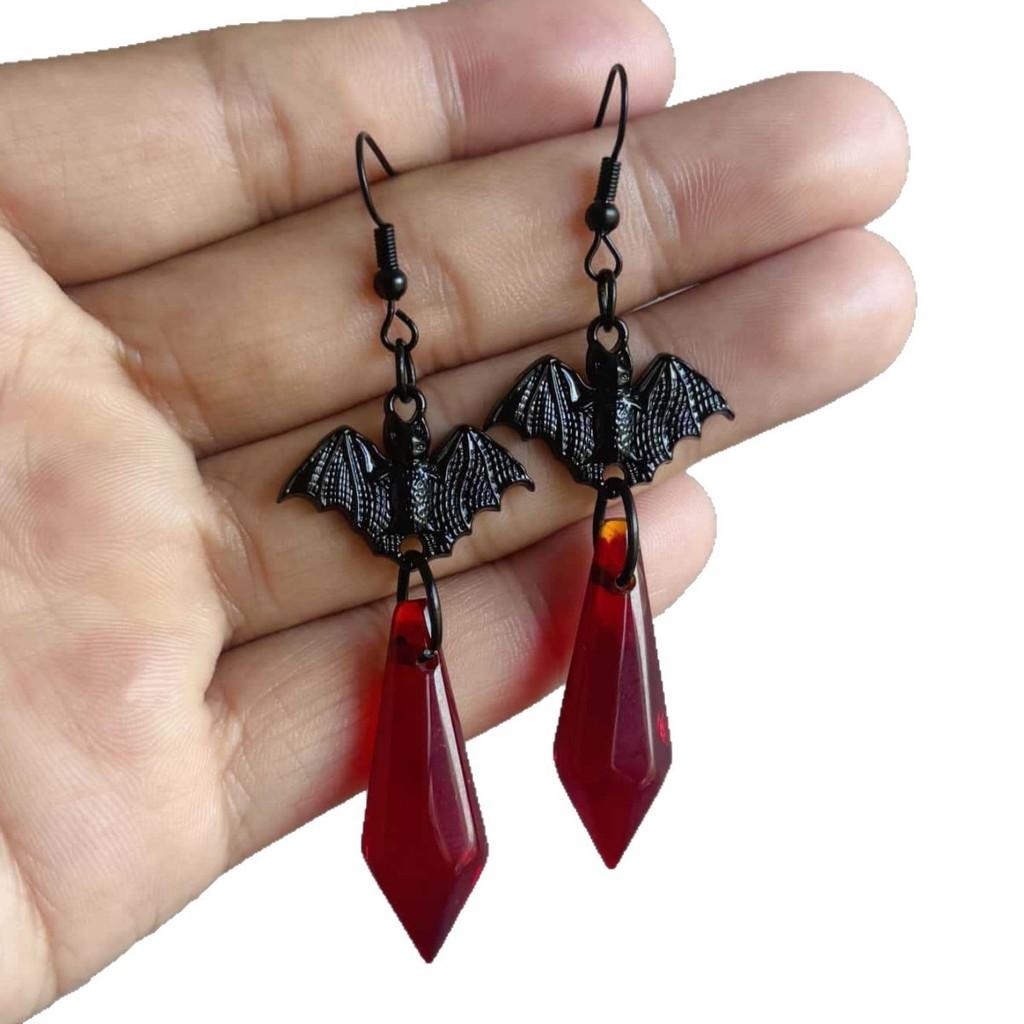 Gothic Style Bat Waterdrop Crystal Earrings For Women With Handcrafted Alloy Design