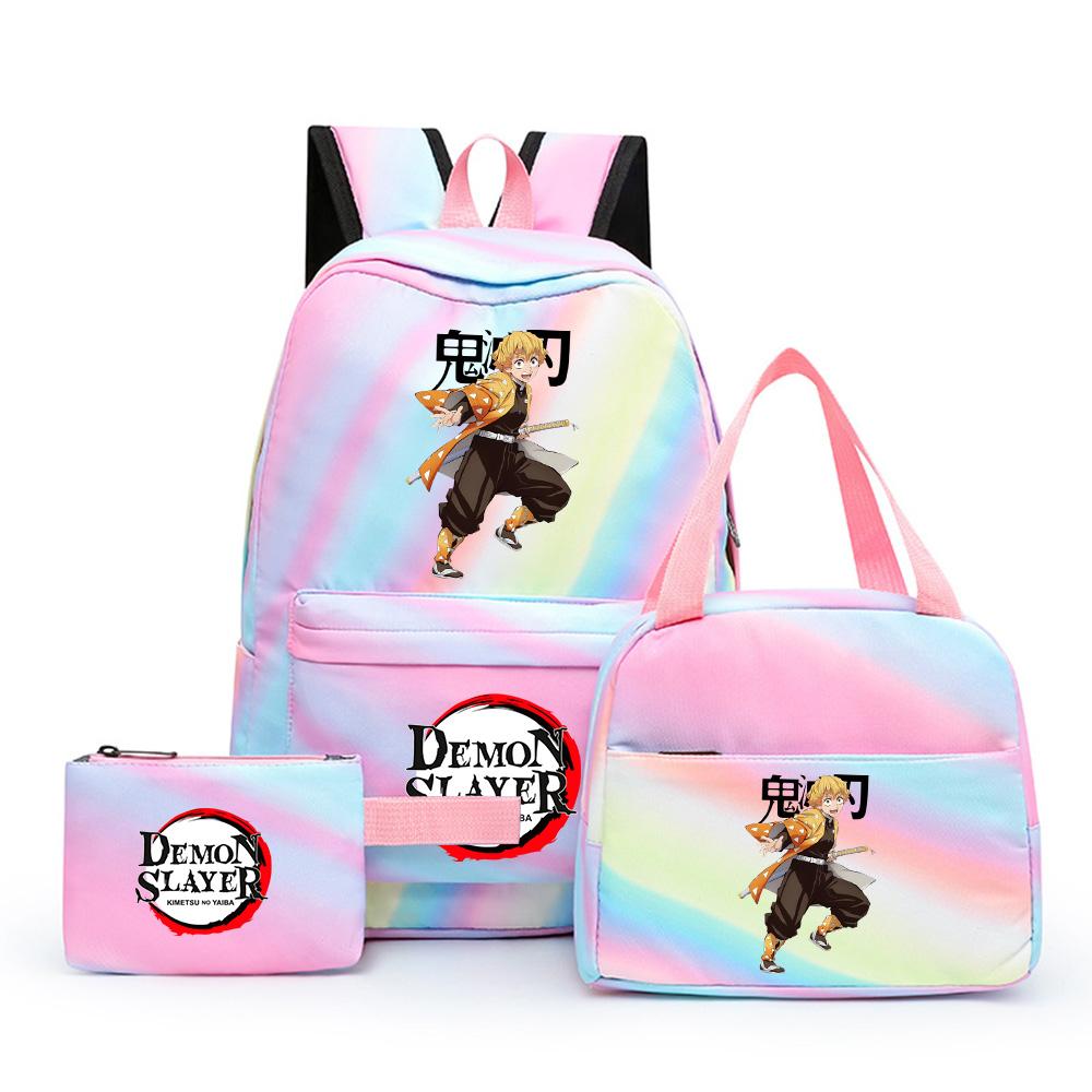 3Pcs/set Cartoon Demon Slayer Printed Backpack with Lunch Bag Pencil Case for Teenager Girl Boy Large Capacity Waterproof Bookbag Gift Mochila