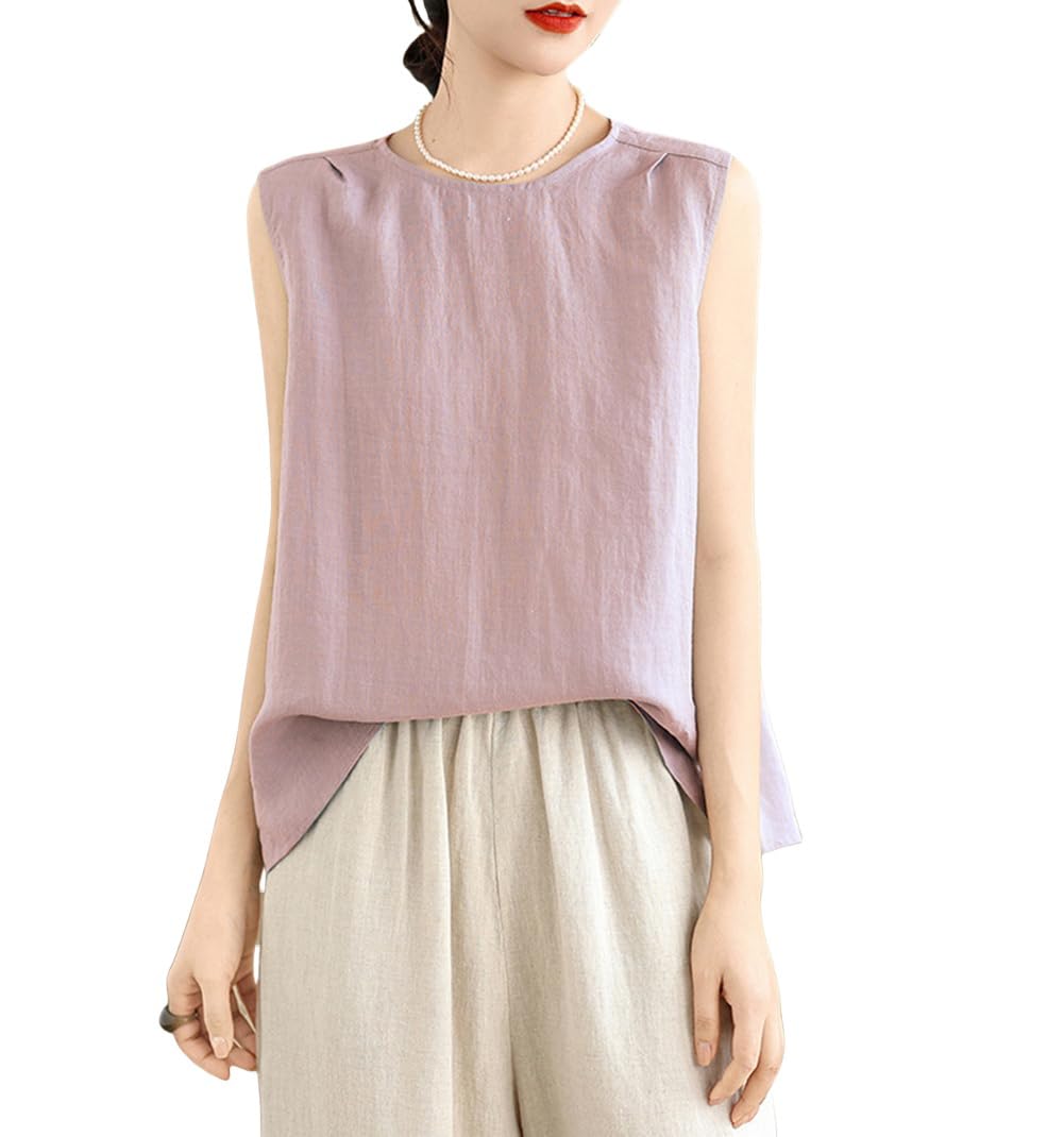 

Sleeveless Plus Loose Perfect for [SDSXZWG] Women s T-Shirt, Cotton-Linen, Sizes, Office/Business, Elegant, Casual, Fit, Lightweight, Natural,