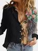 Fashion Stitching Retro Face Print Long Sleeve Blouse Women Lapel Button Casual Top Lady Shirts