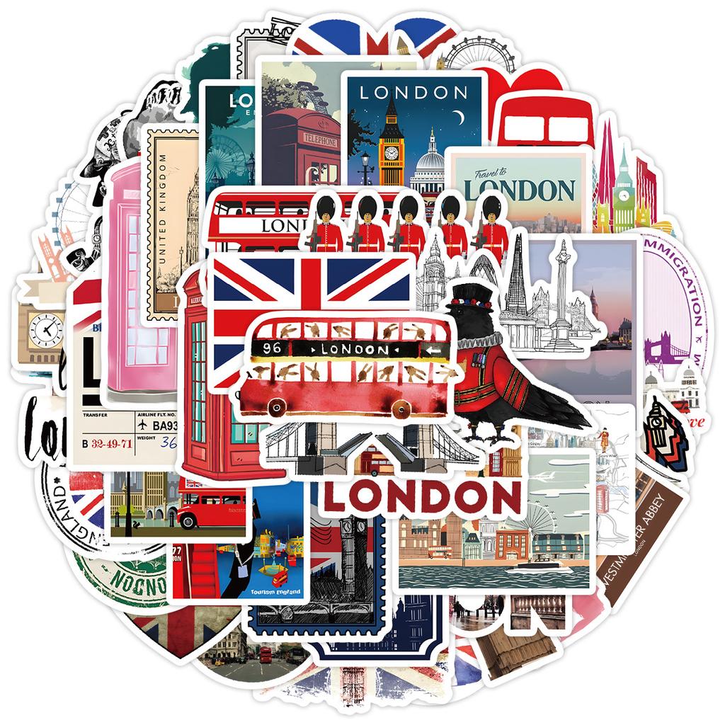 50 London Travel Series Graffiti Stickers DIY Stationery Stickers Water Cup Computer Waterproof Decorative Stickers