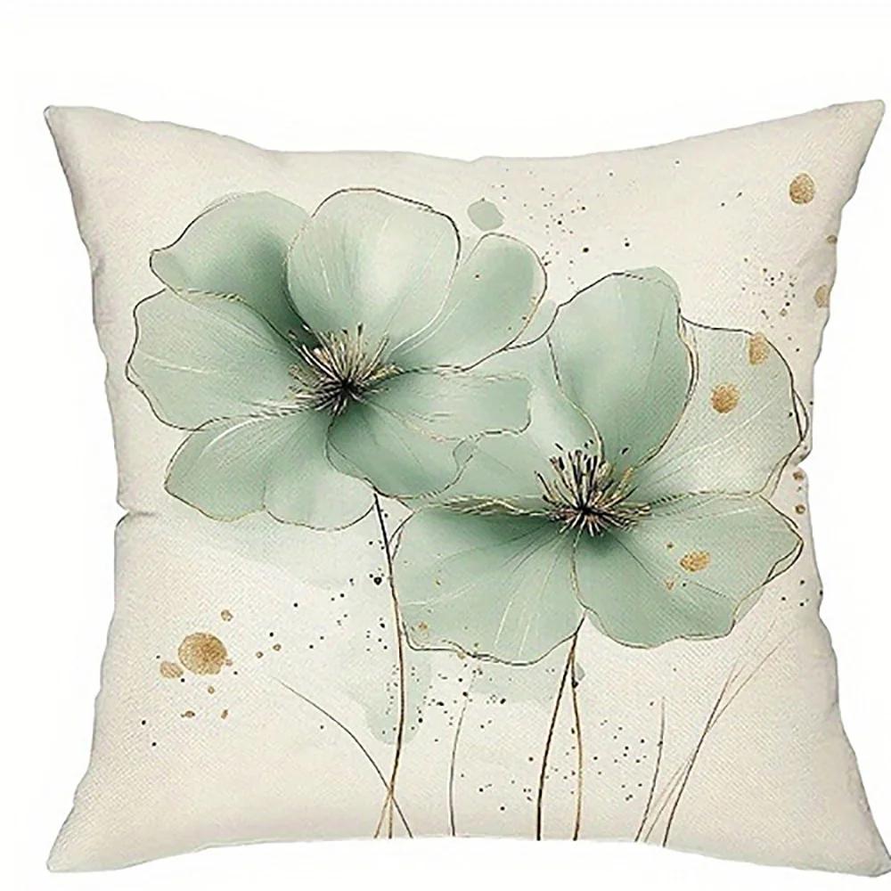 Floral Pillowcases with Mint and Gold Suitable for Sofa Car Bedroom Decorative Cushion Cover Pillow Cover