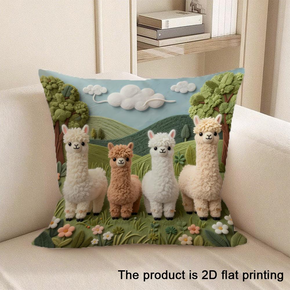 1pc Adorable 2D Flat Printed Animal-Patterned Pillowcases Sofa cushion cover home bedroom room decoration