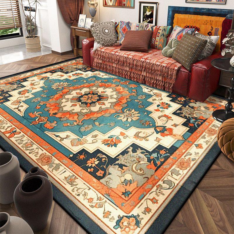 Retro American Style Persia Carpet Living Room Decoration Coffee Table Area Floor Mat Non-slip Bedroom Cloakroom Washable Rugs