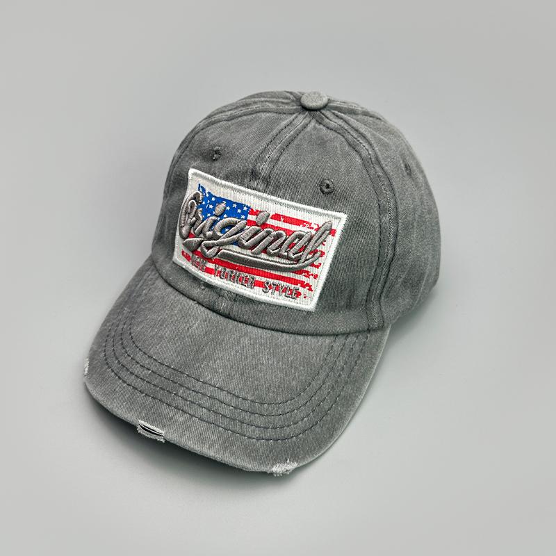 Amerikanische Flagge Stickerei Baseballkappen Gebrochen Neu Unisex Retro Atmungsaktiv Sonnenschutz Persönlich Vielseitig Mode Schirmmützen
