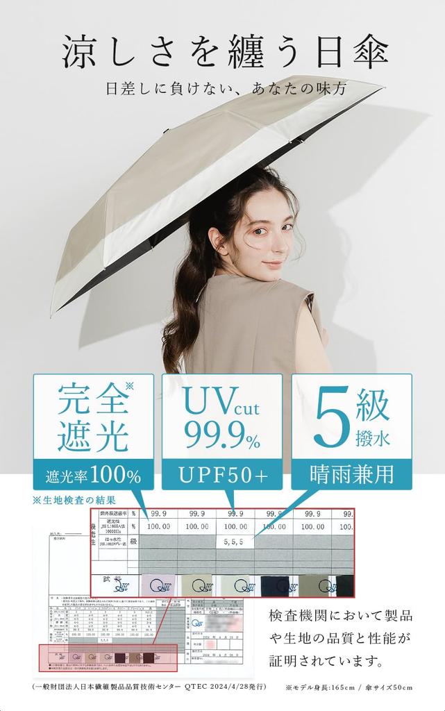 Silk Beige X White Sun and Rain Full UV 55cm Rainy Super [matti Totti++] 10. Parasol, Foldable, Shade, 100% Protection, UPF50+, Women's, Ribs,