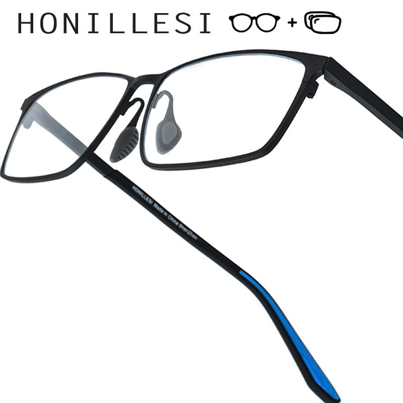 HONILLESI Progressive Prescription Glasses Custom Photochromic Myopia Optical Lens Eyewear Men Square Eyeglasses Titanium Frames