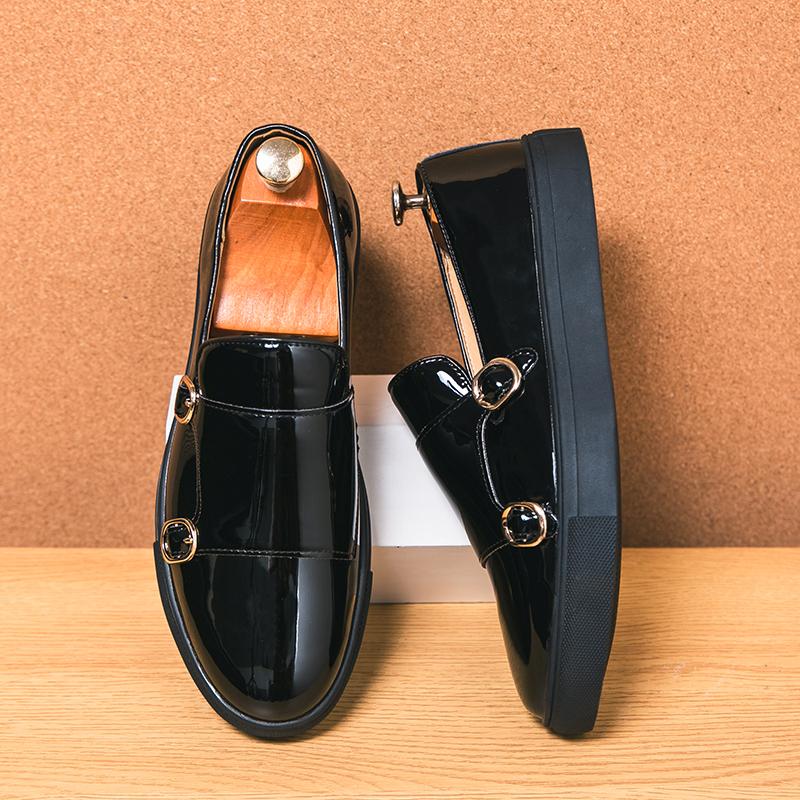 Stylish Men Casual Leather Shoes Shiny Formal Men Dress Loafers Moccasins Soft Breathable Slip on Driving Shoes Monk Strap Flats