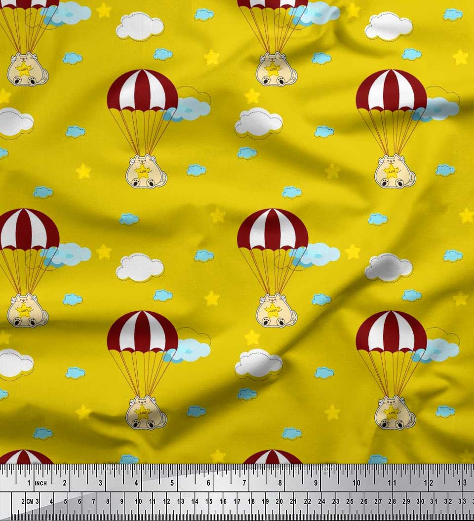 

Японська креп-атласна тканина Soimoi, хмара, парашут і дитяча декоративна тканина для котів, друкований метр, 42 дюйми 42 Inch Wide - Poly Crepe жовтий