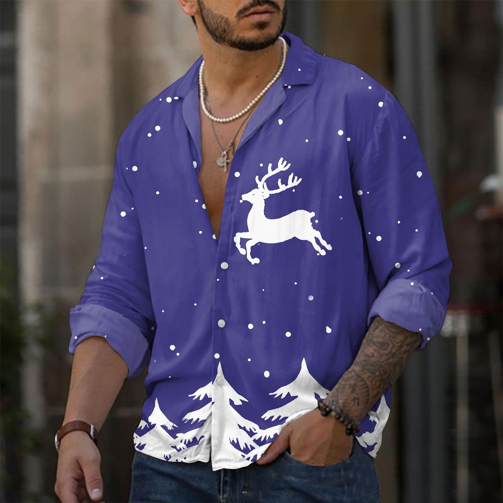 

Мужская повседневная свободная рубашка с длинными рукавами, модная рубашка с лацканами, топ L синий