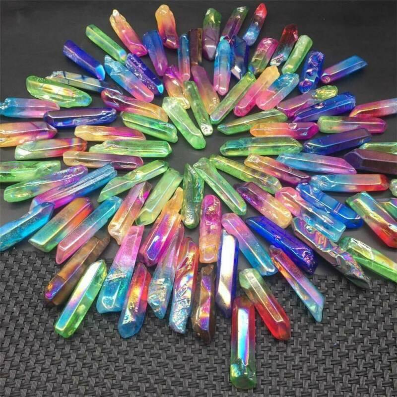 Titanium Lot Of Plating Rainbow Aura Quartz Crystal Point Healing 100g Ornaments