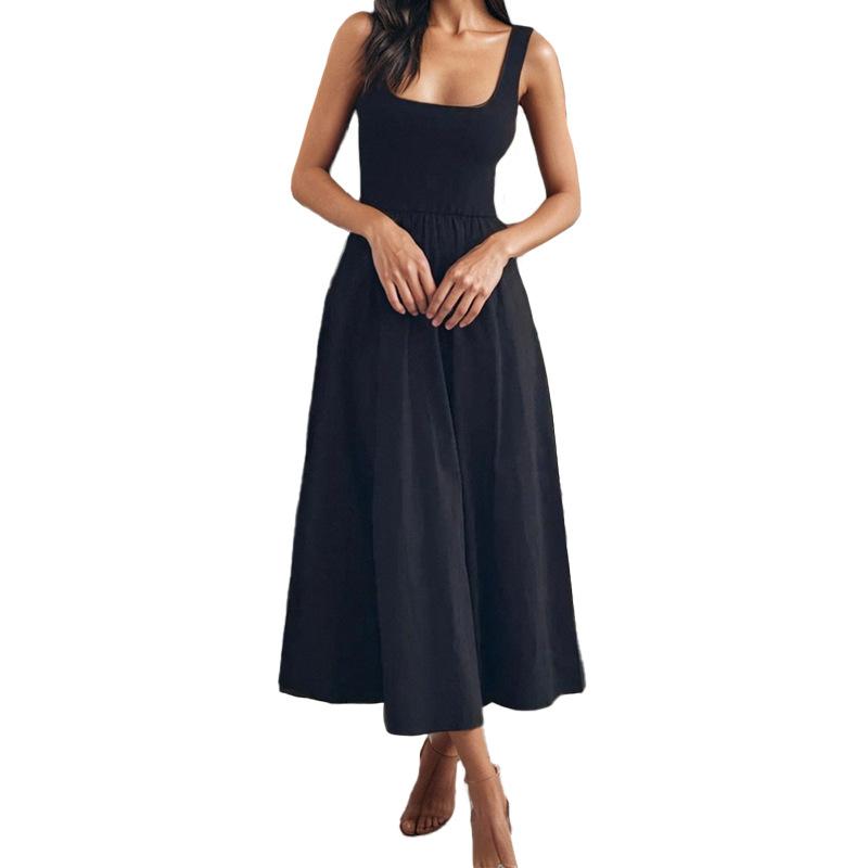 Spring New, Fashionable and Elegant Solid Color Splicing Sleeveless Suspender Dress