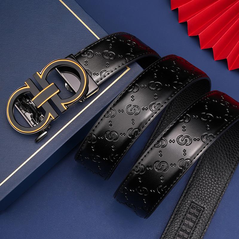 Men'S Belt Leather Travel Business Belt Simple Casual Versatile Automatic Buckle Belt High-End New Model
