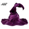Full Color Matte Witch Hat for Women, Large Ruched Velvet Wizard Twisted Halloween Party Headwear Party, Cosplay Costume, Stage Performance Accessory