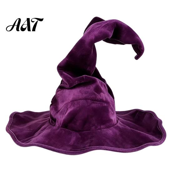 Full Color Matte Witch Hat for Women, Large Ruched Velvet Wizard Twisted Halloween Party Headwear Party, Cosplay Costume, Stage Performance Accessory