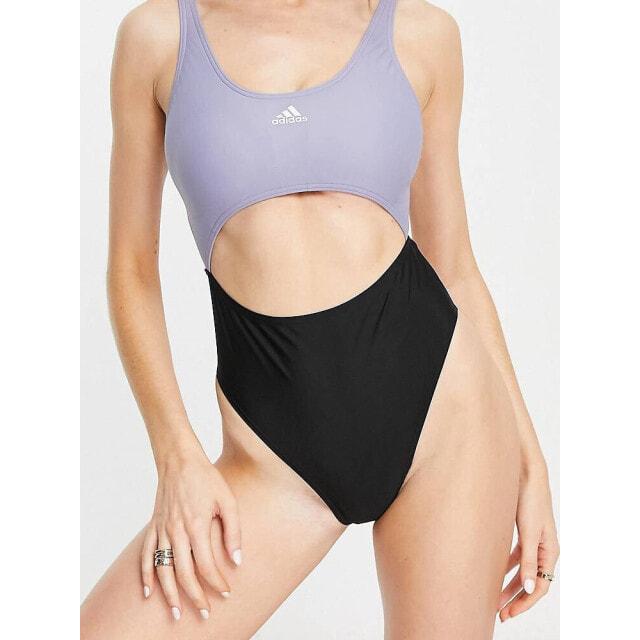 

Фиолетово-черный купальник с вырезами adidas Swim