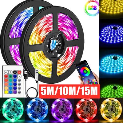 15M 10M 5M Tira de luz LED RGB USB Lámpara flexible Cinta Diodo 28350 5050RGB Cable Control Bluetooth DC 5 V Pantalla de escritorio TV Iluminación de fondo