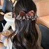 Vintage Plaid Bow Hair Claw Clips Women'S Trendy Hair Accessories Leather Bow Ruffle Design Grid Pattern Banana Clip Headdress
