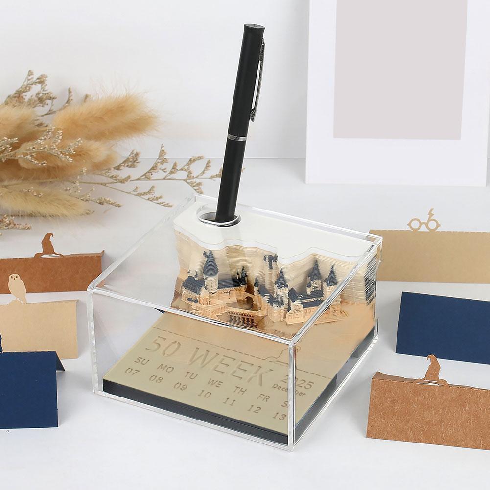 Magic Castle 3D Notepad 2025 Calendar Memo Pad Block Notes With Light Hary Design Note Paper Stationery Accessories Novelty Gift