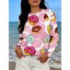Fashionable Comfortable Breathable Women's T-shirt Colorful Creative Pattern Casual Sports Versatile Round Neck Long Sleeved T-shirt