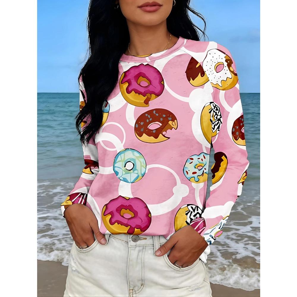 Fashionable Comfortable Breathable Women's T-shirt Colorful Creative Pattern Casual Sports Versatile Round Neck Long Sleeved T-shirt