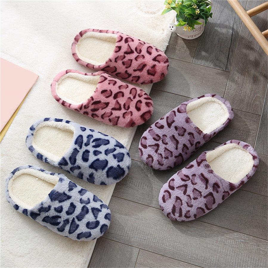 Winter Couple Style Indoor Silent Soft Bottom Leopard Print Slippers Home Comfort and Warm Cotton Slippers