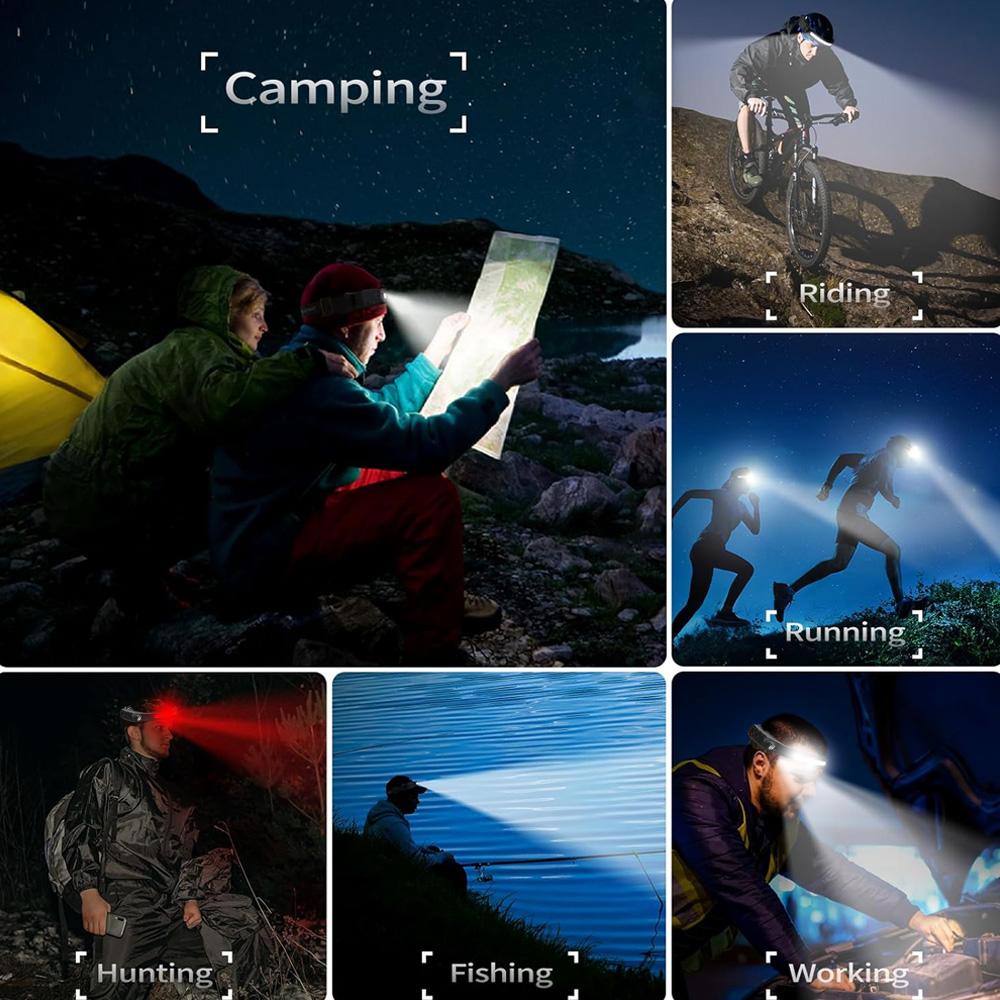 LED COB Induction Headlamp USB Rechargeable Light with Built in Battery Multiple Lighting Modes Lamp for Outdoor Camping Fishing
