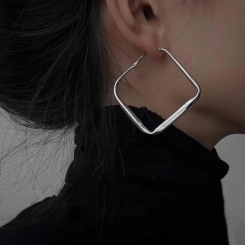 Exaggerated  Hoop Earrings for Women Gold Color Hollow Square Geometric Statement Personality Hanging Earrings