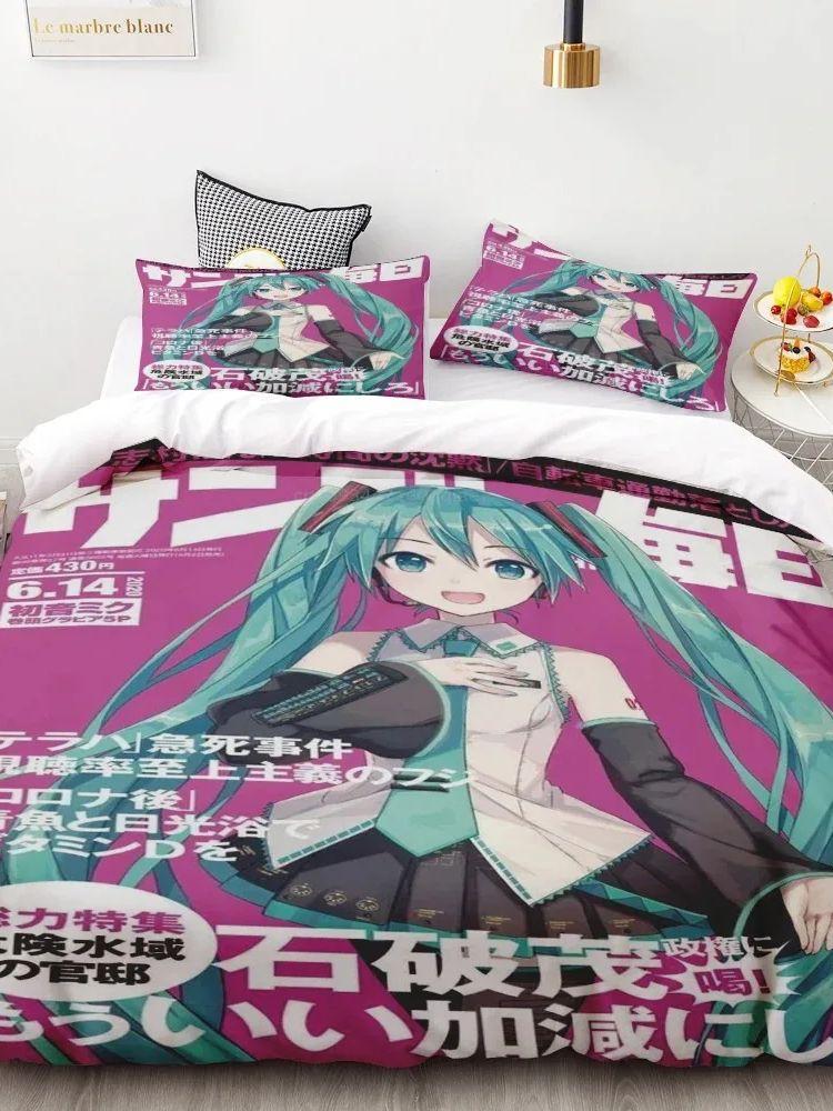 3D Hatsune Miku Bedding Set Kawaii Quilt Cover Pillowcase Harajuku Quilt Cover Twin Full Bedroom Bed Decor for Teens Best Gifts
